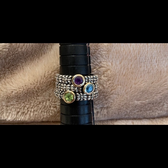 Sterling silver and 14kt gold stack ring set - Picture 1 of 6